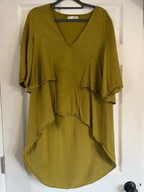 Zara Chartreuse Hi-Low Tunic Blouse